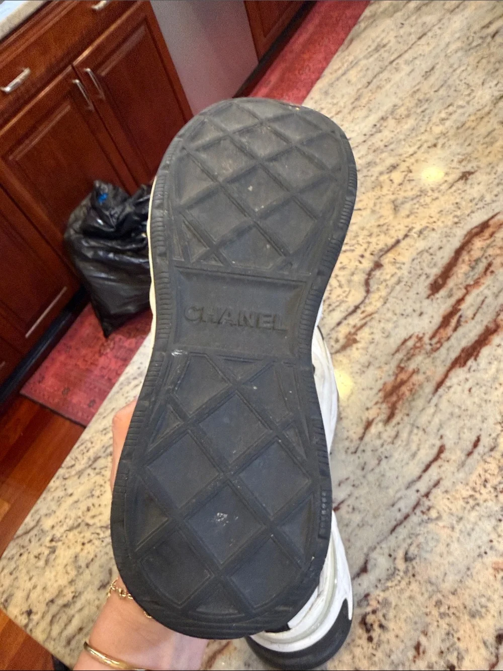 CHANEL Cream and Black Lace-Up Chunky Sneakers
